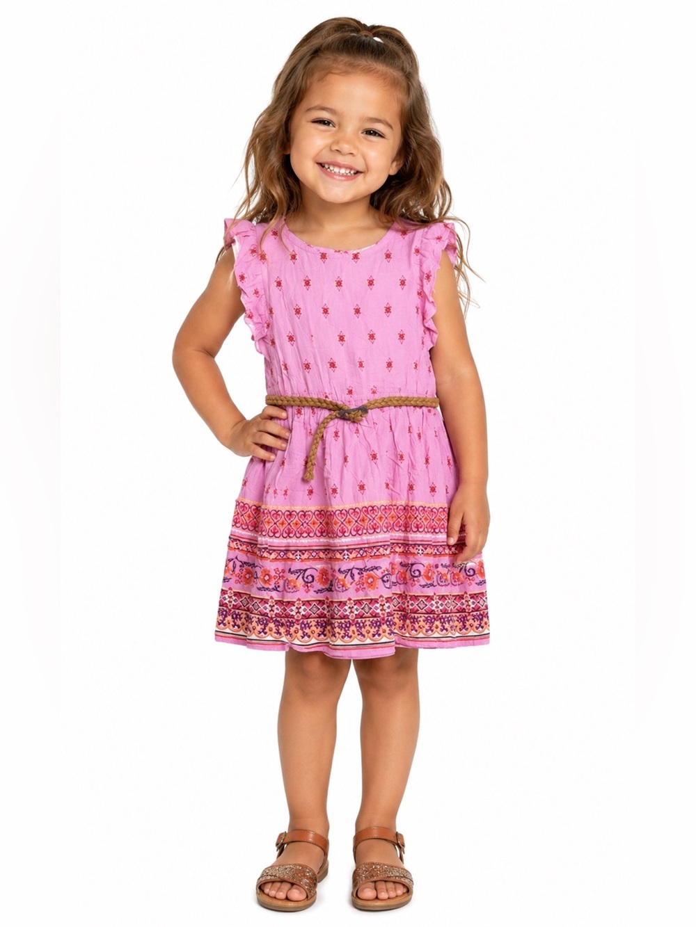 Paisley pattern purple dress with belt